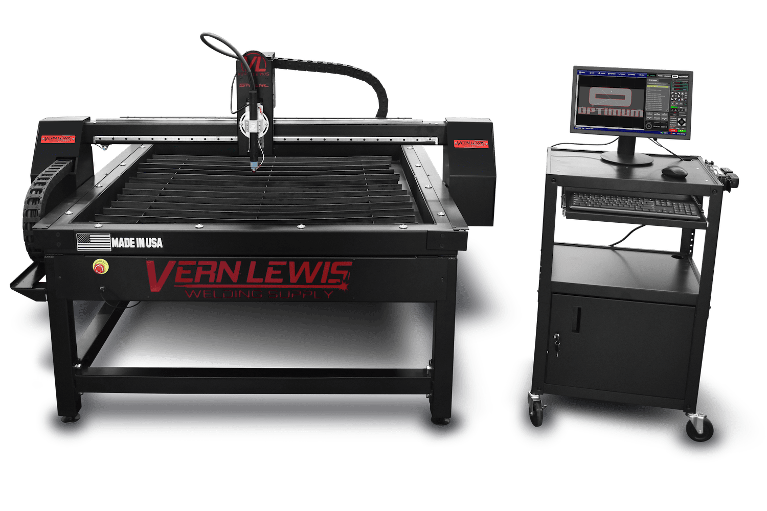 Vern Lewis CNC Plasma Table with control panel on a mobile cart.