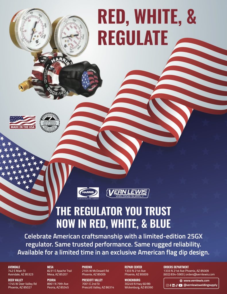 Limited-edition gas regulator with American flag design on a patriotic-themed advertisement.